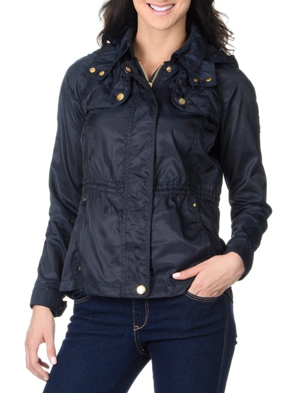 VINCE CAMUTO Navy Button & Snaps Quilted & Nylon Anorak Jacket LARGE NWT $195.00